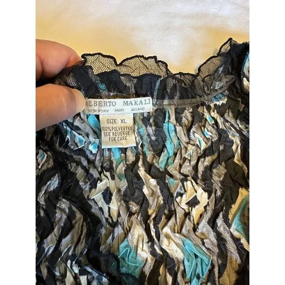 Vintage Alberto Makali Size XL Multicolor Lace Trim Long Sleeve Top Blouse - Picture 6 of 11